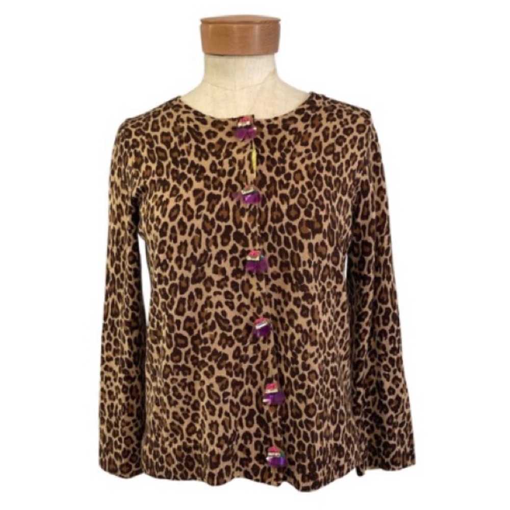 Muveil Japanese Luxury Leopard Print Jeweled Cardigan